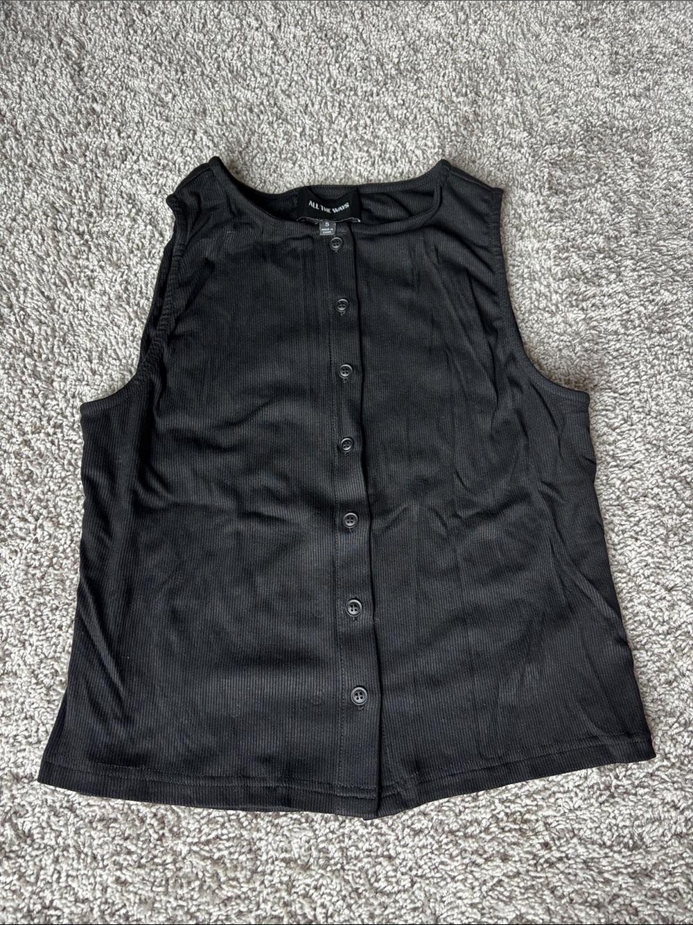 All The Ways Black Button-Front Ribbed Tank